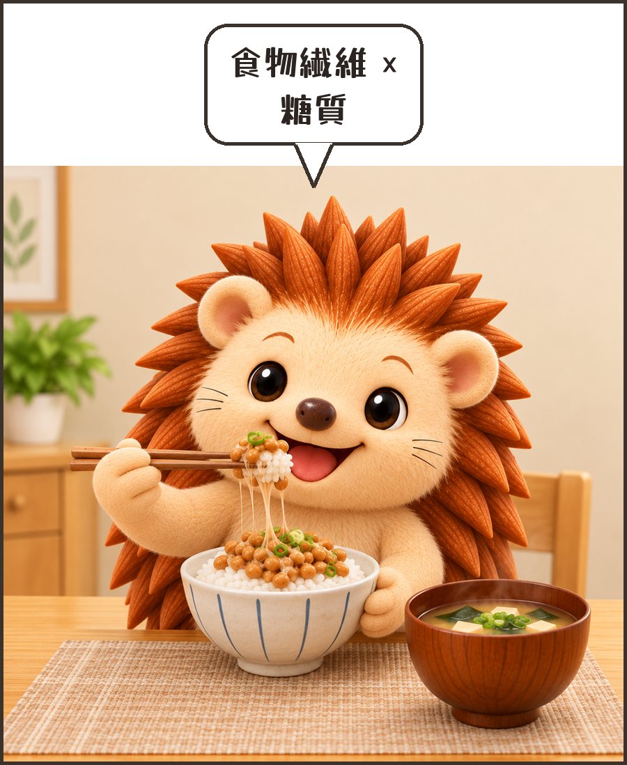 納豆ごはんと味噌汁のハリーちゃん「食物繊維 × 糖質」