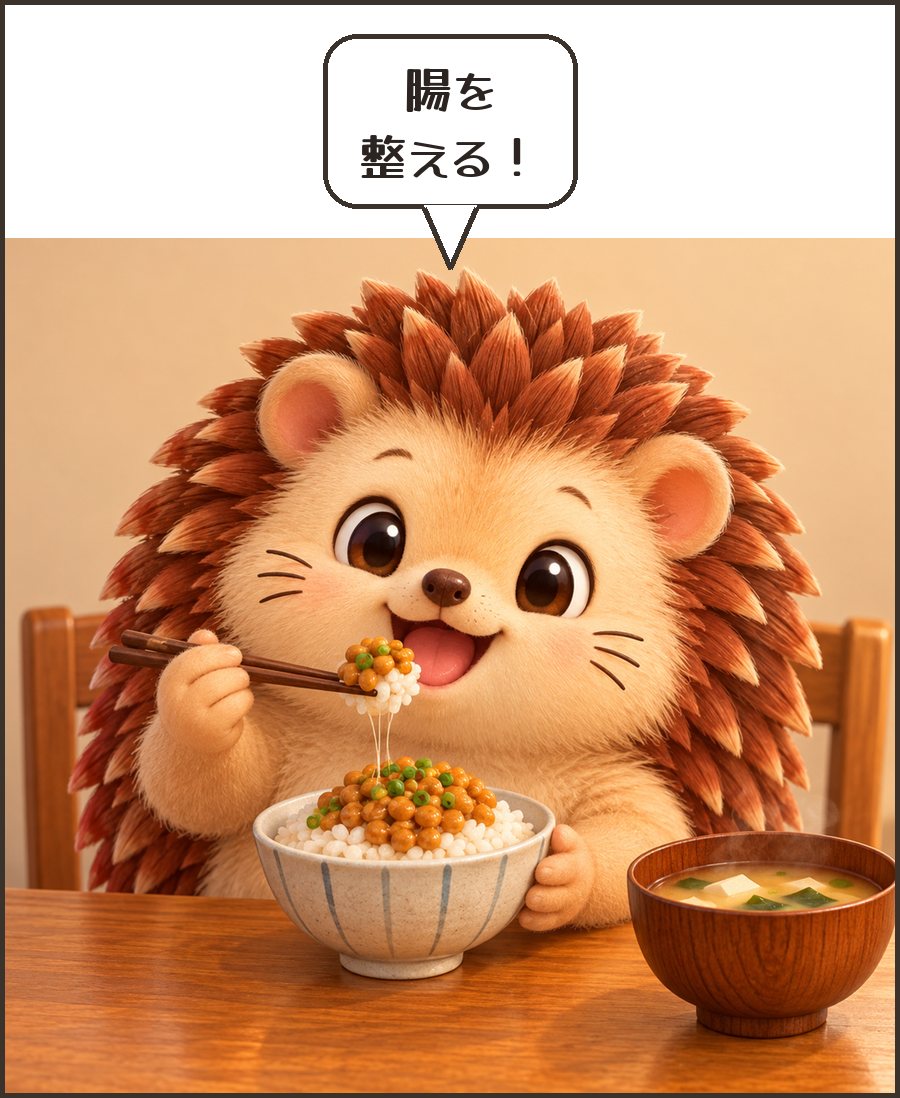 納豆ごはんと味噌汁のハリーちゃん「腸を 整える!」