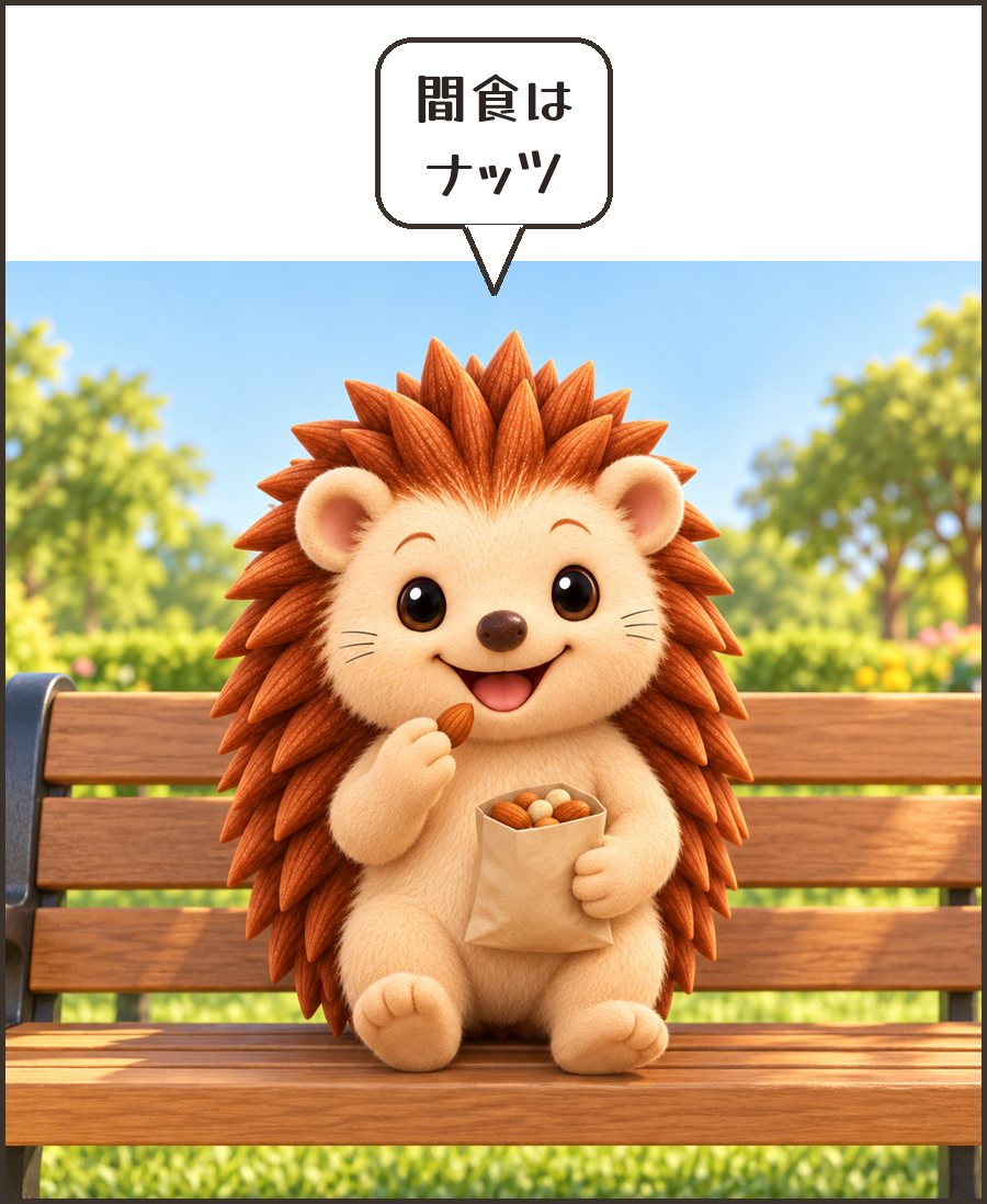 ナッツを食べるハリーちゃん「間食は ナッツ」