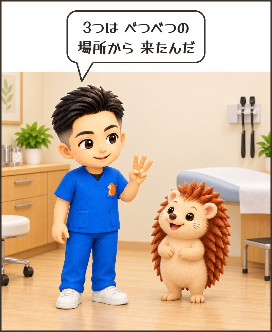 院長「3つは べつべつの 場所から 来たんだ」