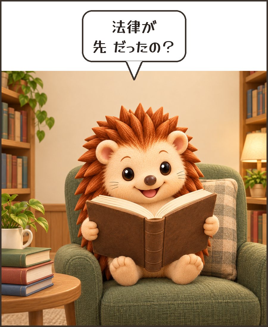 古い本を読むハリーちゃん「法律が 先 だったの?」