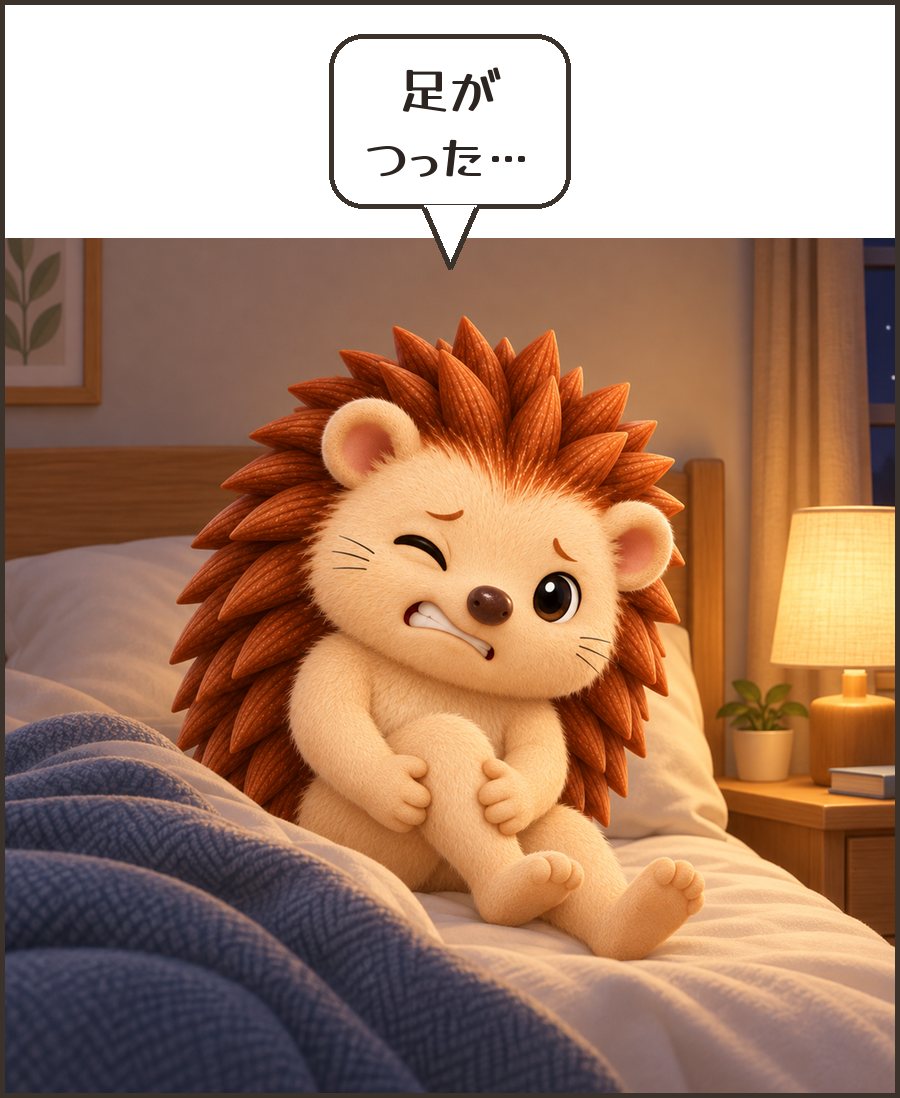 夜中に足がつるハリーちゃん「足が つった…」