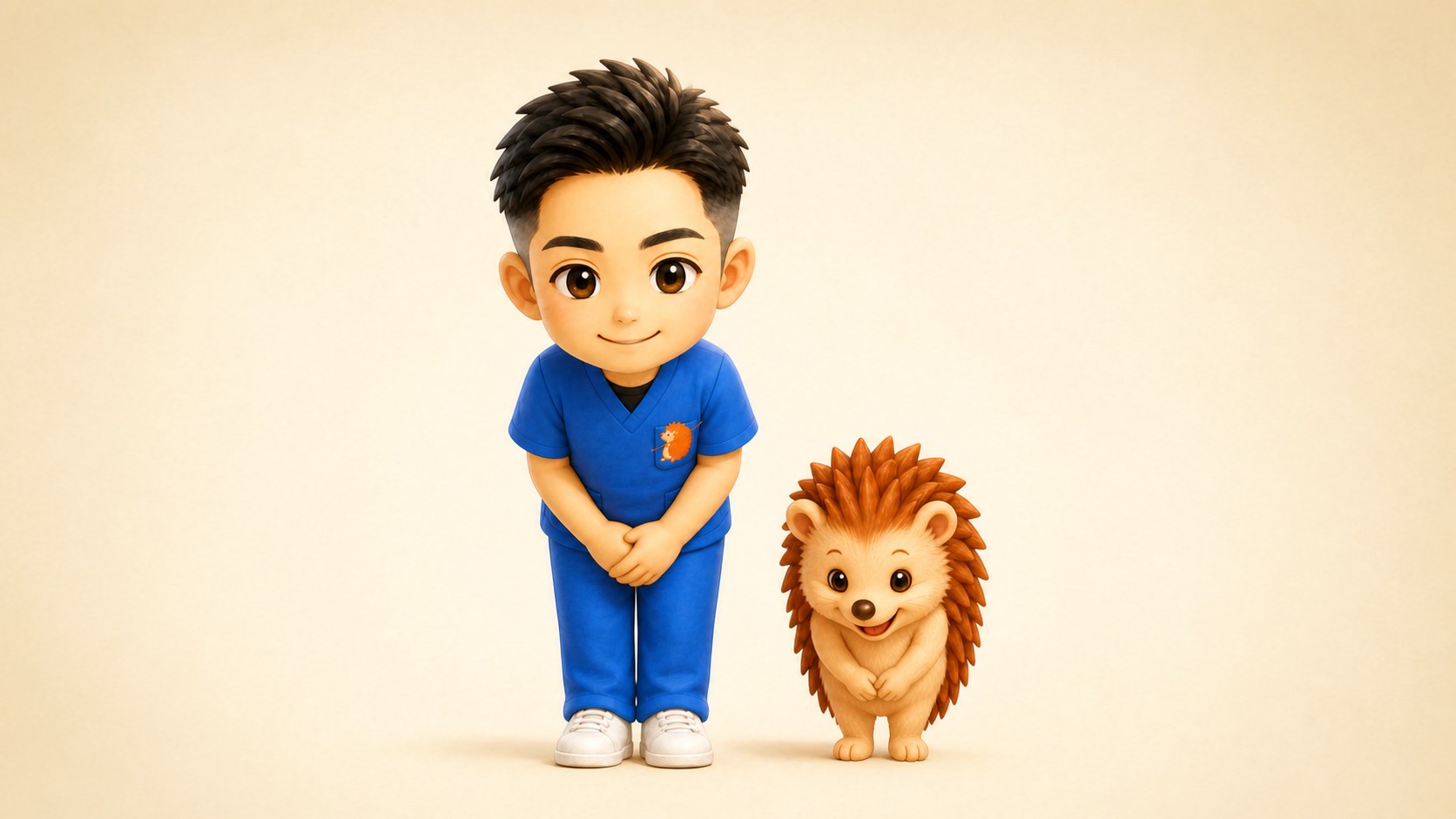 一礼するちび院長とハリーちゃん