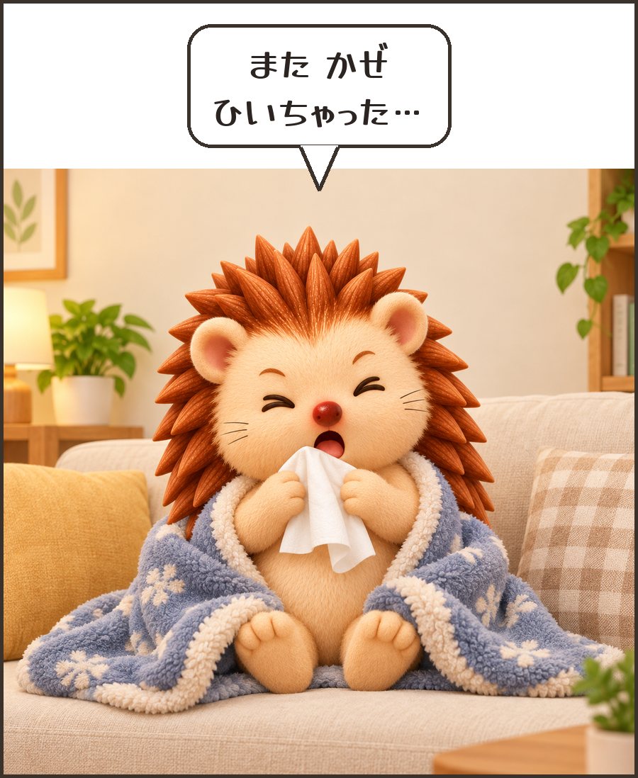 毛布にくるまるハリーちゃん「また かぜ ひいちゃった…」