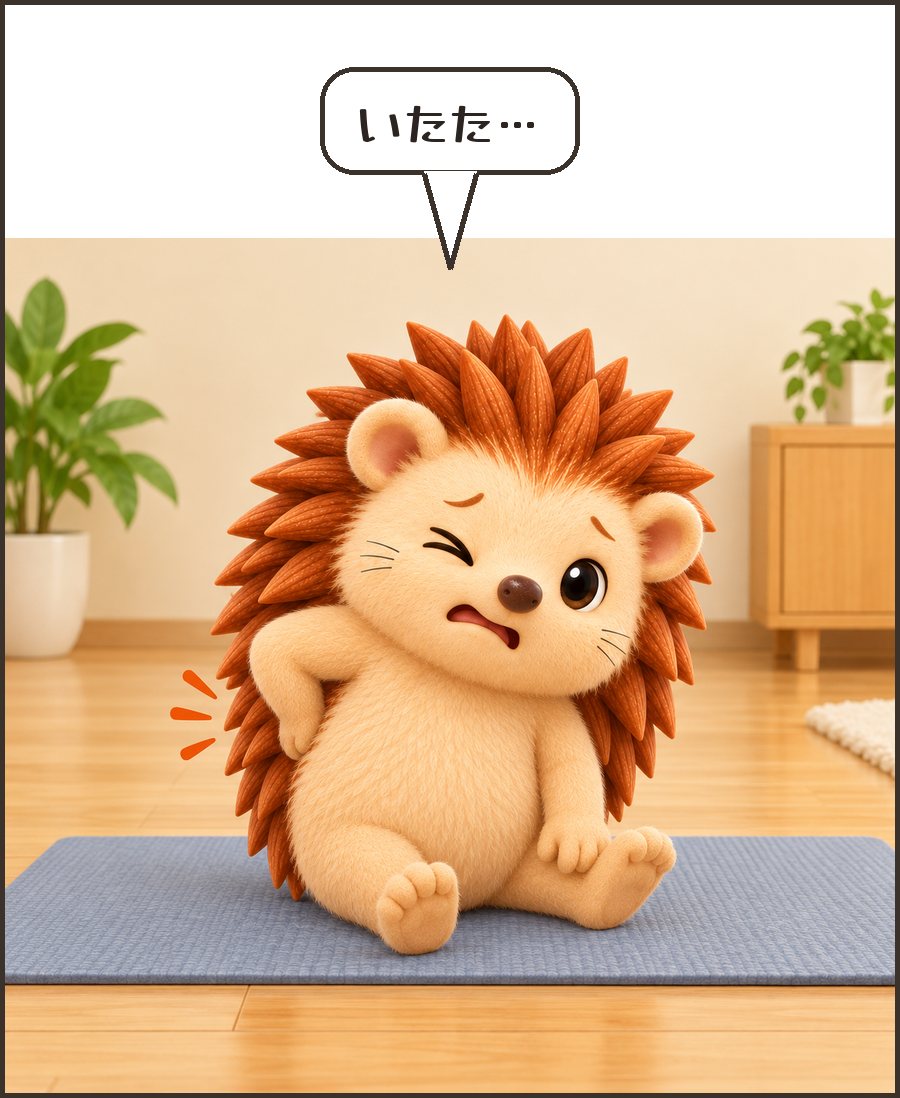 腰を押さえるハリーちゃん「いたた…」