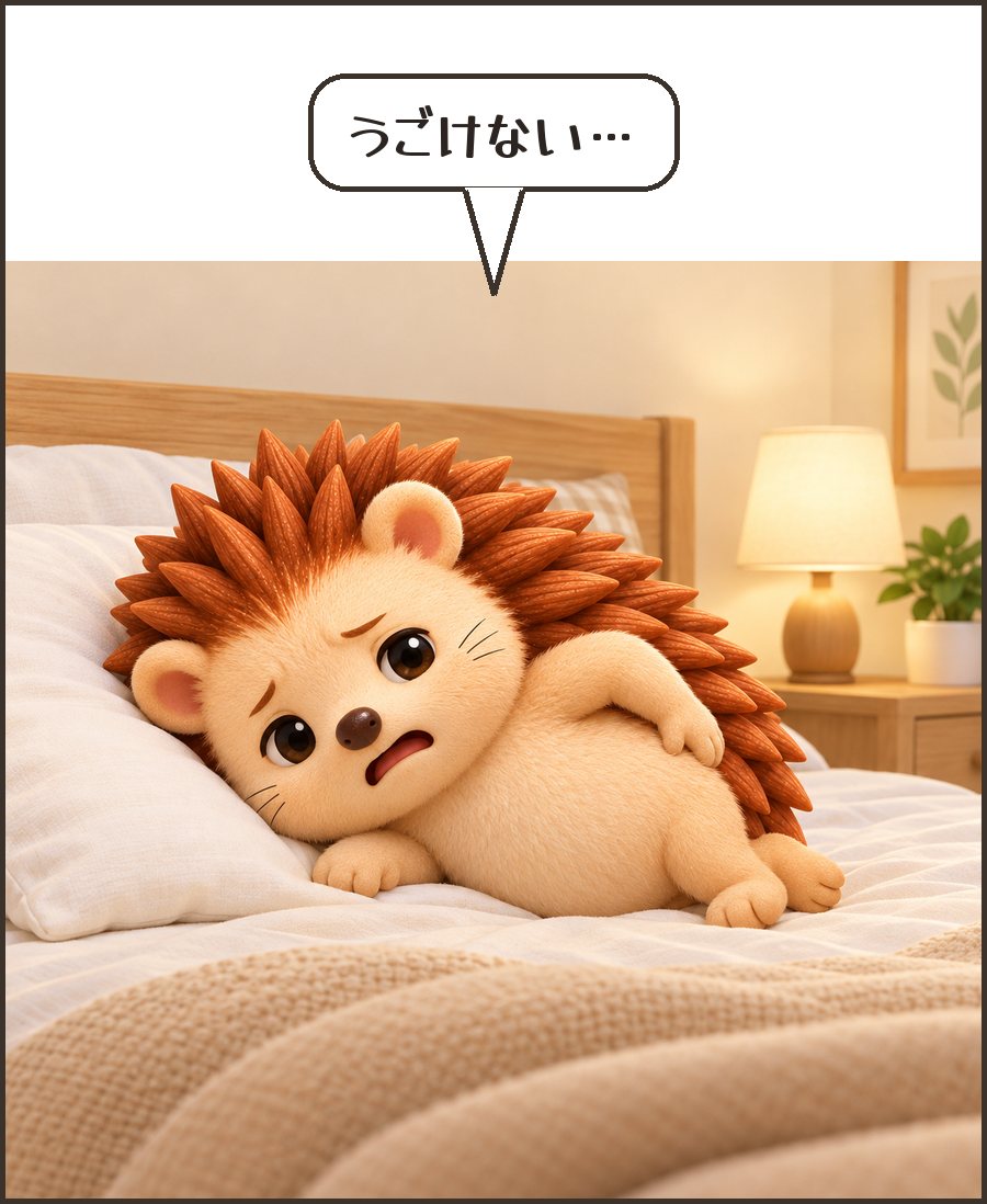 ベッドで動けないハリーちゃん「うごけない…」