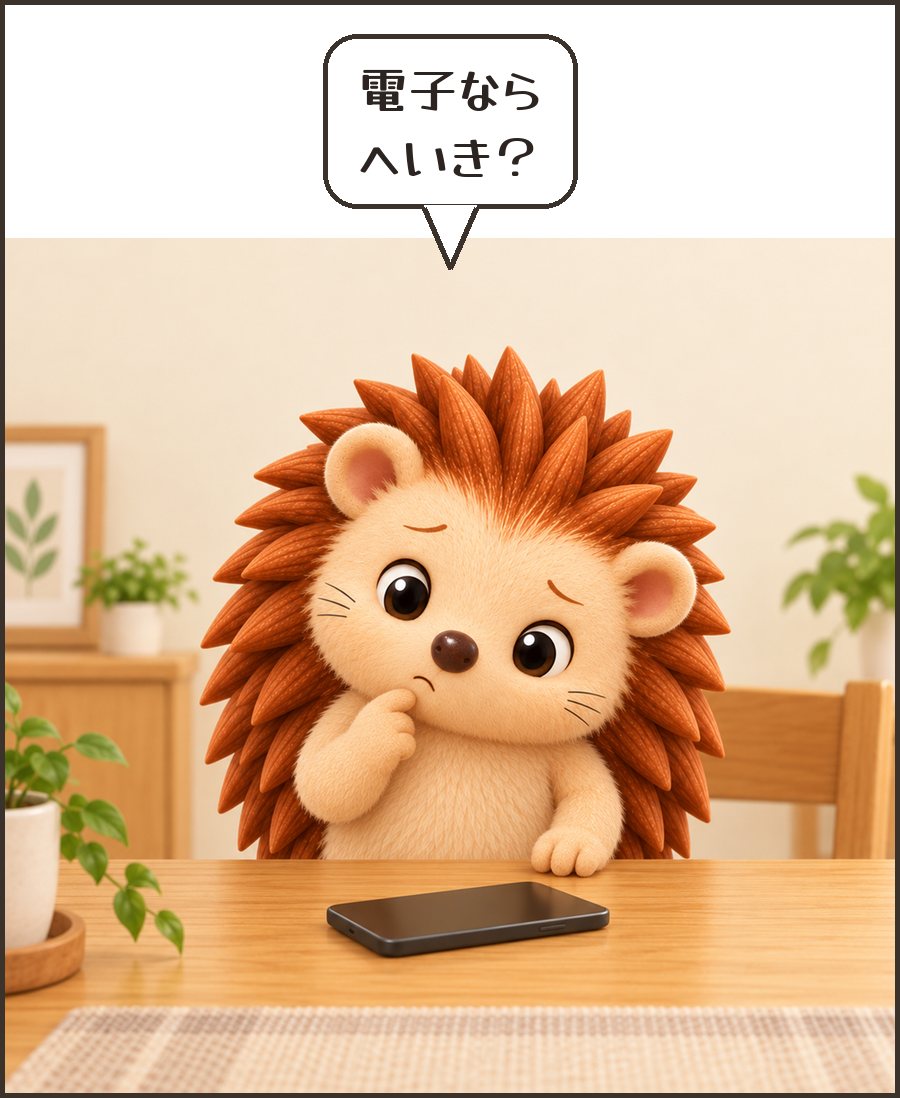 電子タバコを見て首をかしげるハリーちゃん「電子なら へいき？」