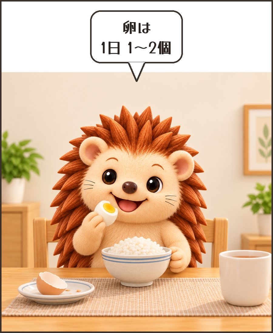 ゆで卵を食べるハリーちゃん「卵は 1日 1〜2個」