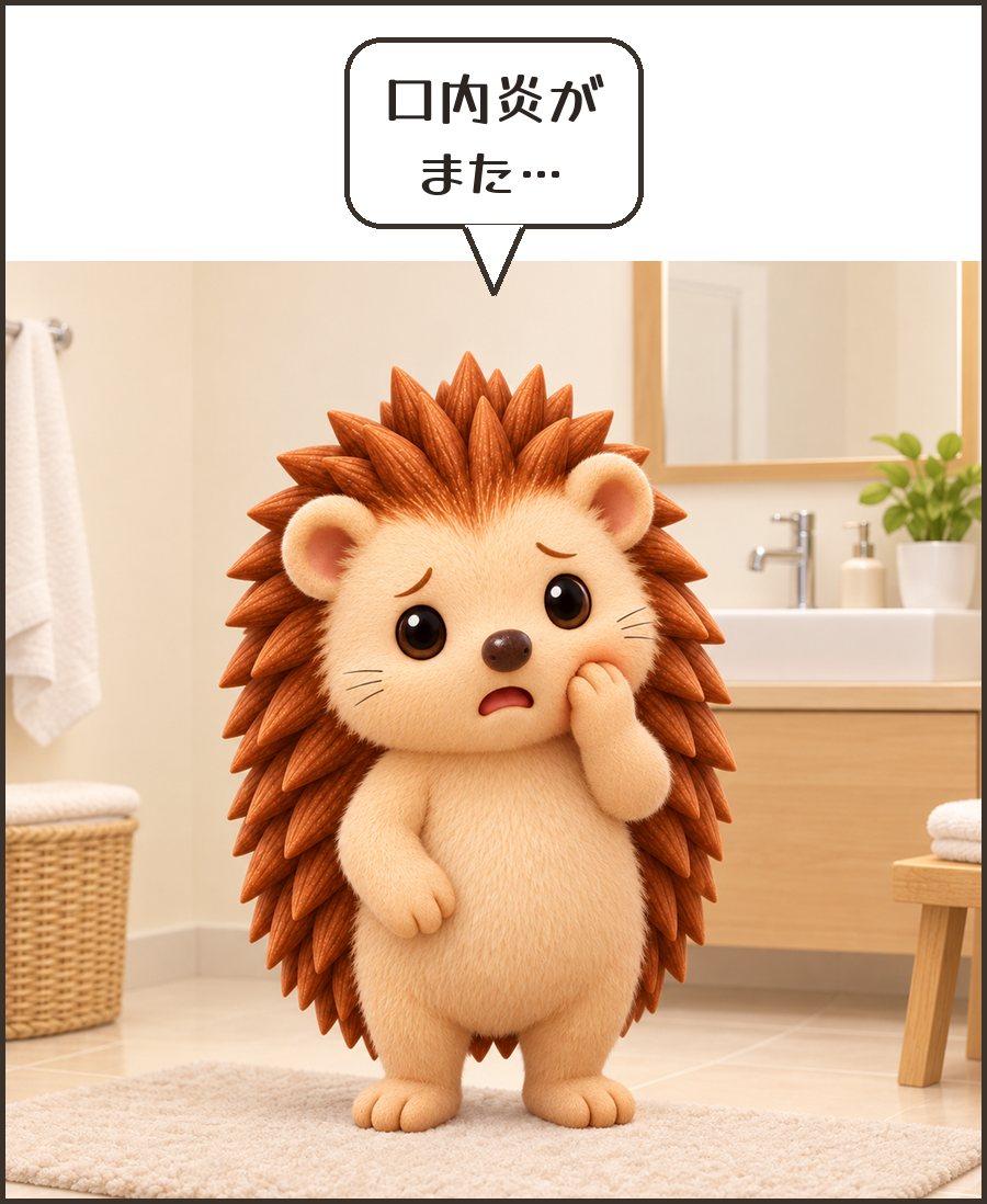 口元を押さえるハリーちゃん「口内炎が また…」
