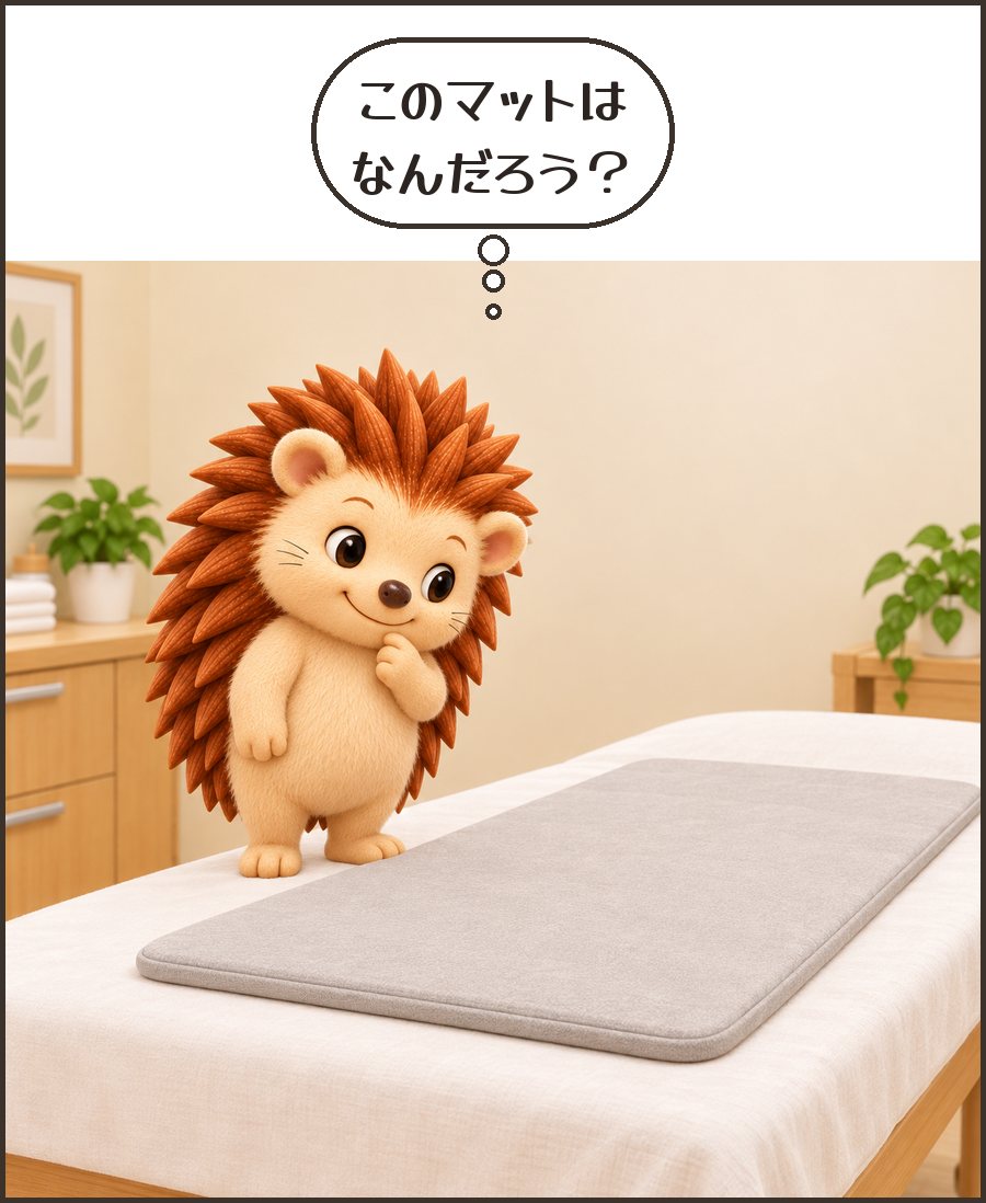 マットを見つめるハリーちゃん「このマットは なんだろう？」