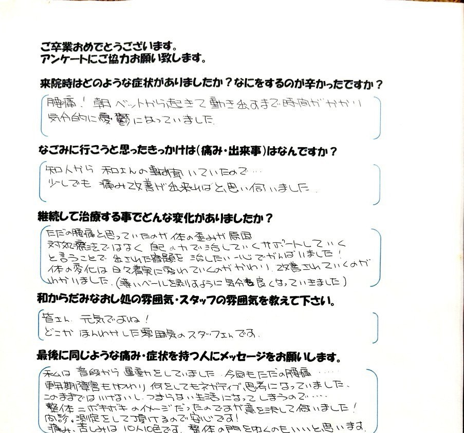 患者さまご記入のアンケート #01